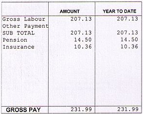 Example of a Time Report Summary at the top of a performer pay stub